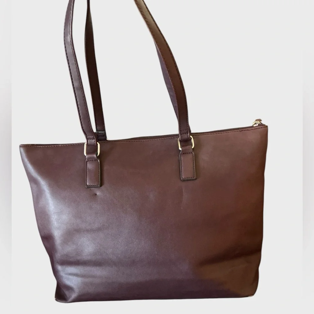 Nine West Mahogany Brown Faux Leather Work Tote Laptop Bag